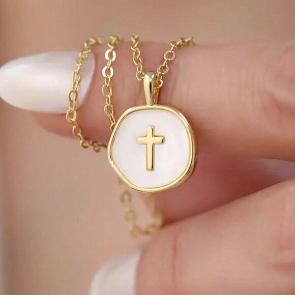 Gold Elegant Women's Mini Cross Pendant Necklace - Picture 2 of 7